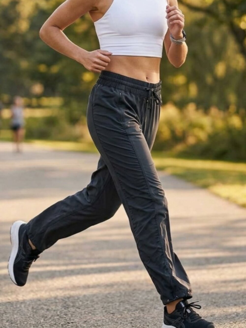 Athleta La Viva Womens Pants 8 Black Stretch Workout Running Drawstring Waist